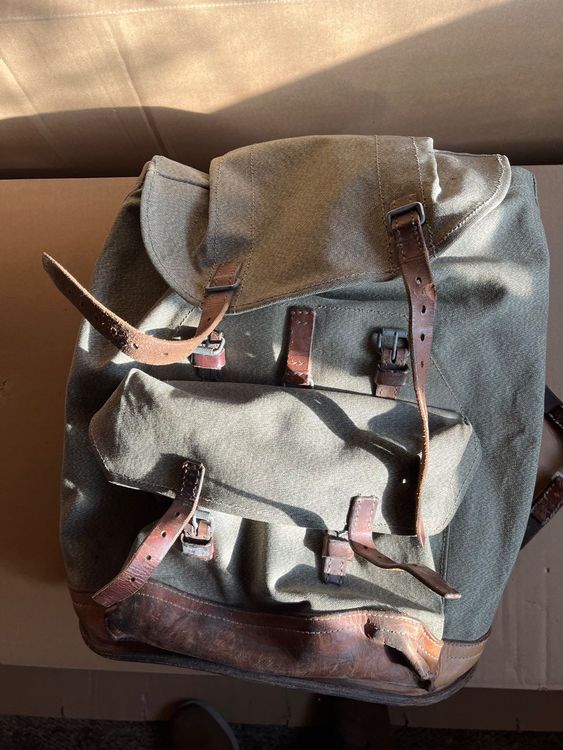 Vintage Militär Rucksack Leder Canvas Retro Wanderrucksac... (Gebraucht ...