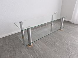 TV-Möbel aus Glas mit Metallfüssen, zwei Ebenen, Zustand gut