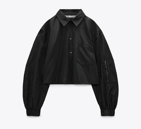 Zara cropped utility-style shirt/jacket – black Grösse S