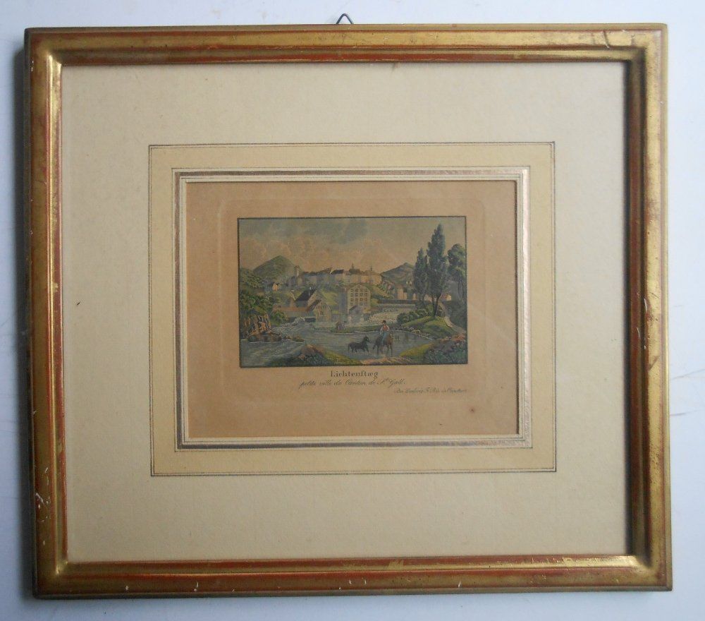Incisioni: Lichtensteig. Kolorierte Aquatinta von ca 1850. – Usato da Basel venduto da Domba
