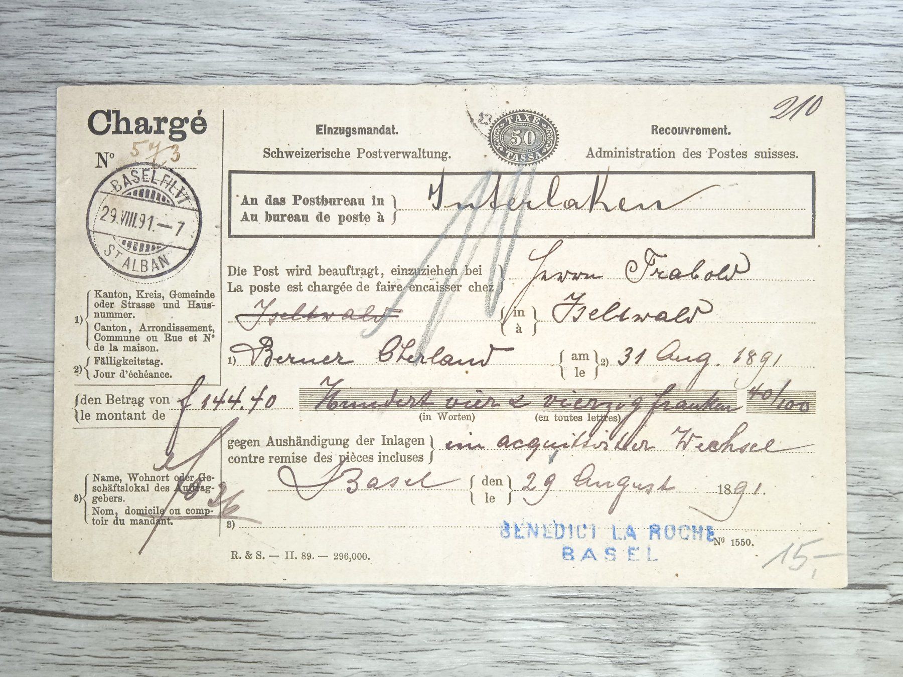 Tutti i francobolli: TR80 Enveloppe + Timbre Suisse 1891 – Usato da Cousset venduto da Patrick_Collections