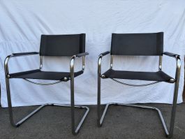 2 Freischwinger Stühle schwarz Kunst-Leder Chrom Gebraucht