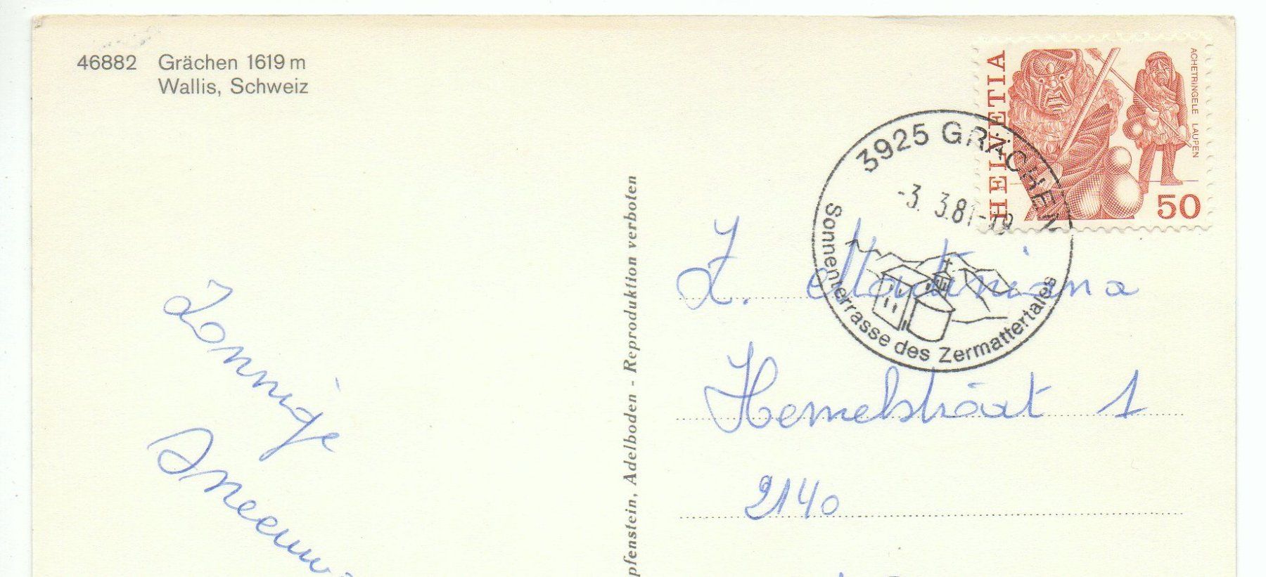 Cartoline postali: Telegramm aus GRÄCHEN – Usato da Jona venduto da philajona 1