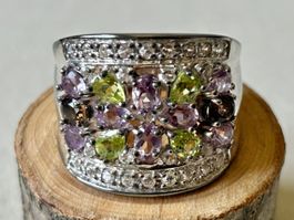 Ring Amethyst-Peridot-Rauchquarz, Silber 925, Gr. 56