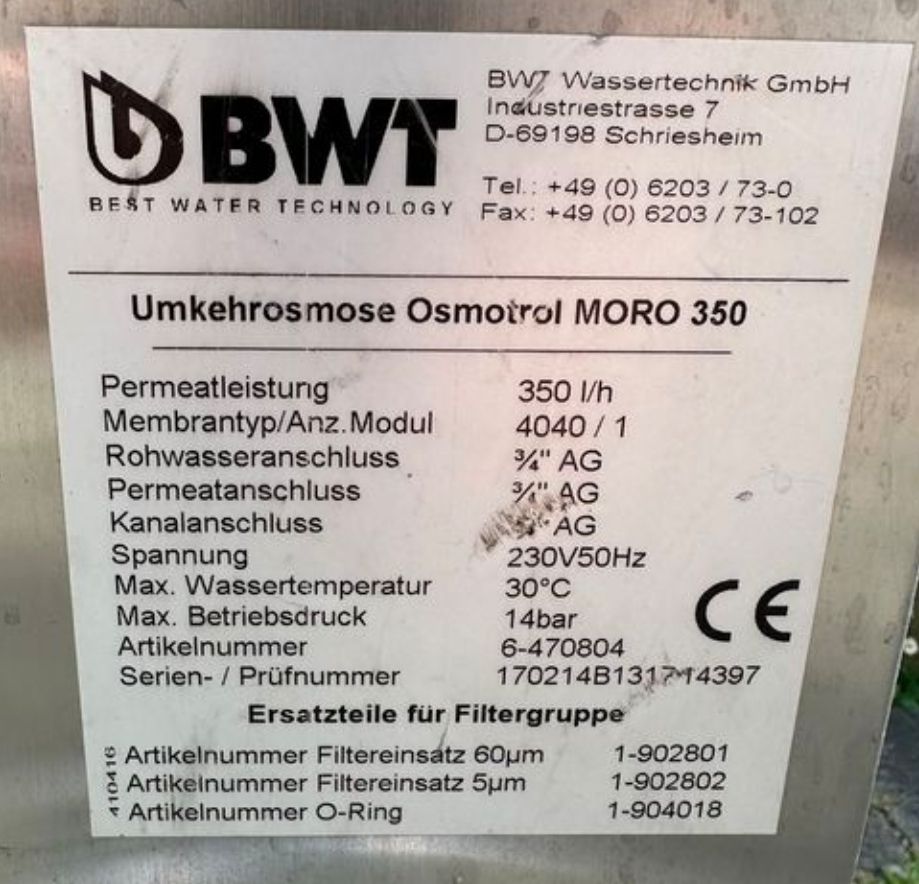 Alle Maschinen: Osmoseur BWT MORO 350 – Gebraucht aus St. Ursen von cpi23 5