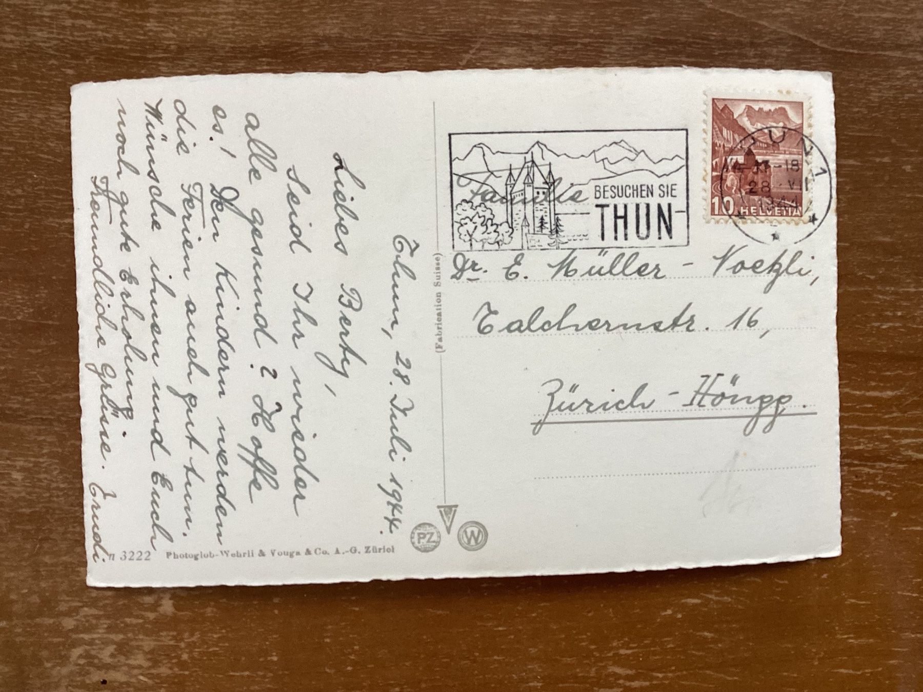 Cartoline postali: AK Thun 1944 – Usato da Zürich venduto da tol_b7c7 1