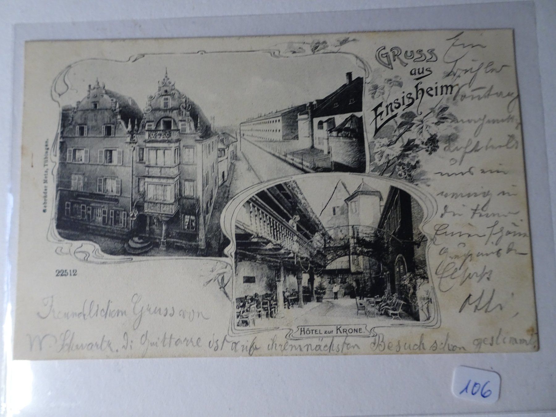 Cartoline postali: Alte Ansichtskarte Ensisheim Hotel Krone frankiert 1902 – Usato da Schönenwerd venduto da schnitzunddrunter