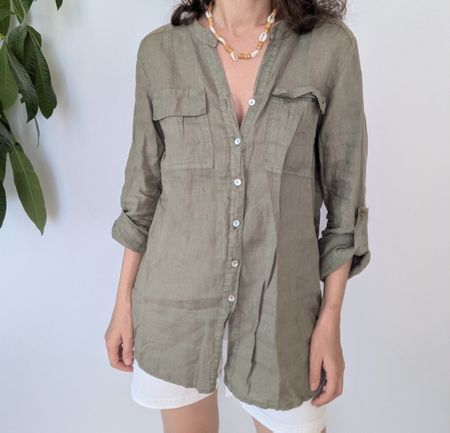 Leinenhemd Damen olive grün Grösse S/M Made in Italy