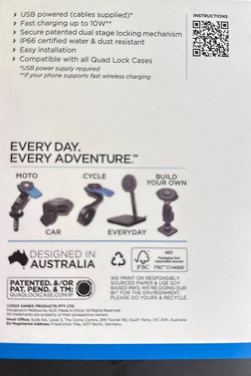 Quad Lock Chargements: Quadlock USB Weatherproof wireless charger – D'occasion à Birsfelden par kathodion 1