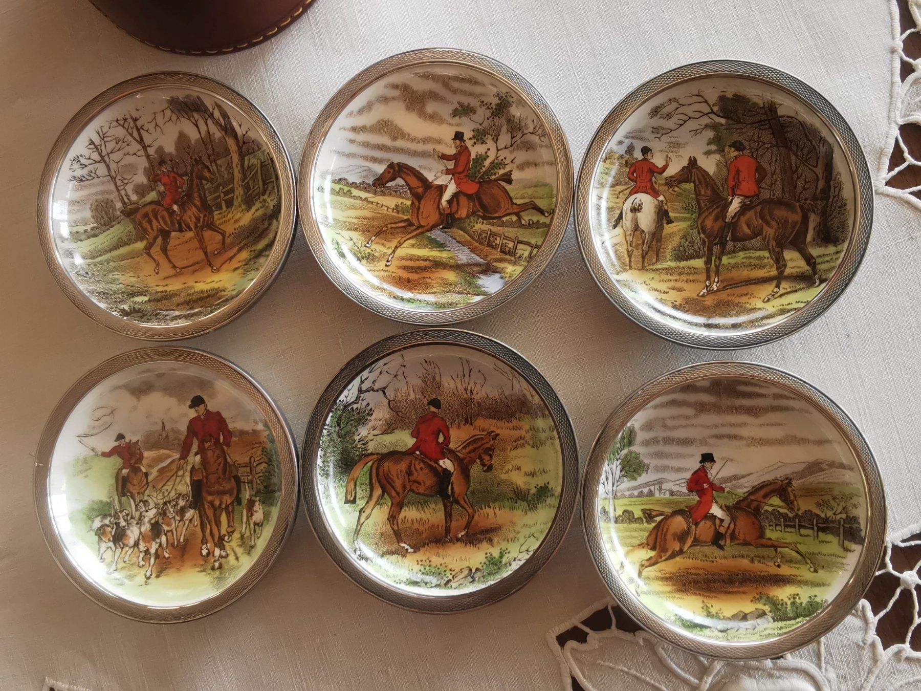 Set di piatti: COPELAND SPODE, Silberrand 925 Sterling, Sujet "Jagd" – Usato da Dübendorf venduto da aschiduebendorf 2