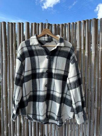 Winter Overshirt Jacket in Black and White Check Pattern