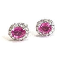 Juwelen-Ohrstecker mit 2 pink Saphiren und Diamanten