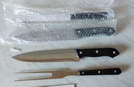 2 neue Tranchier-Besteck Set (2 Messer + 2 Gabeln), rostfrei