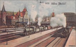 Zürich // 1920 Bahnhof Dampfzüge ORIGINAL Adieu Zürich!