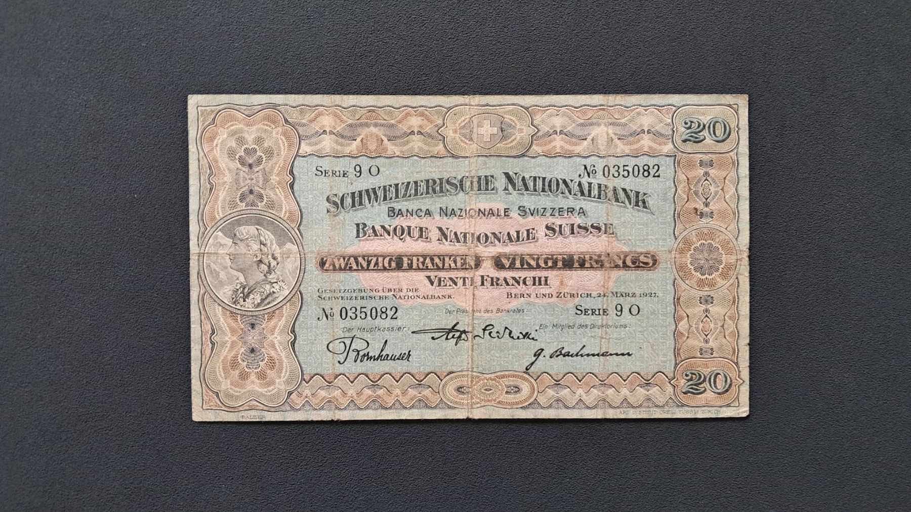 Banknoten: Schweiz 20 Franken 1927 – Gebraucht aus Lufingen von E-Auktion
