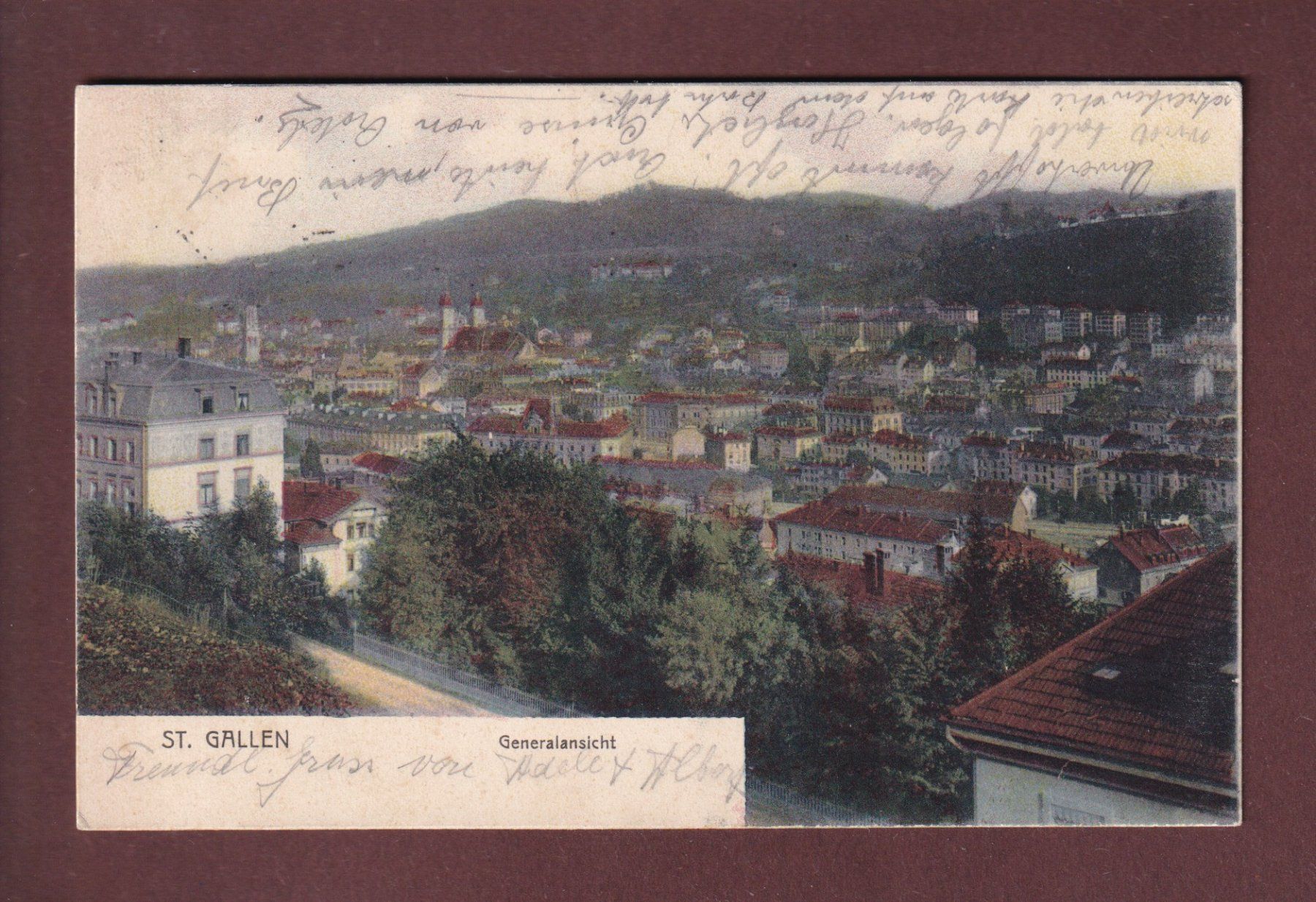 Cartoline postali: ST. GALLEN - Teilansicht - 1904 – Usato da Pully venduto da nicecards