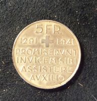 Très belle monnaie commémorative de 5.- Fr de 1941 en argent