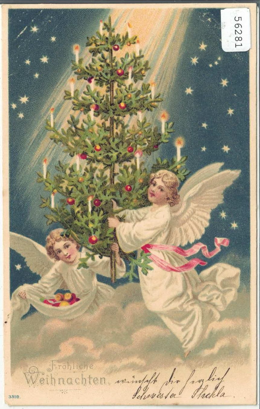 Cartes postales: Fröhliche Weihnachten - 2 Engel mit Christbaum - Litho – D'occasion à Ettingen par Kartenplanet