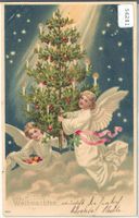 Fröhliche Weihnachten - 2 Engel mit Christbaum - Litho