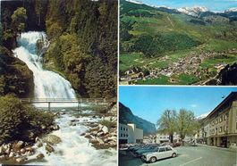 3-Bild-AK FAIDO mit Flugaufnahme, Auto