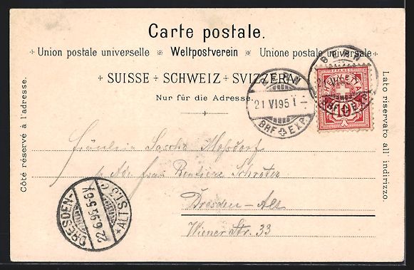Cartoline postali: Vorläufer-Lithographie Bern, 1895, Tota – Usato da Berlin venduto da bartko-reher 1
