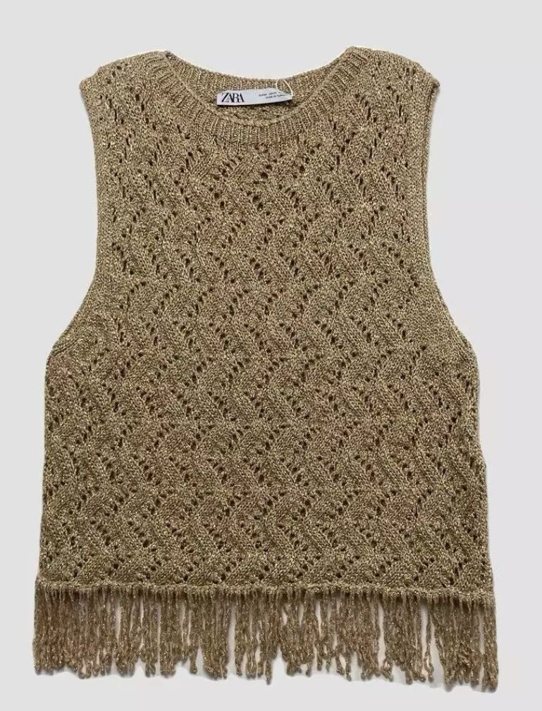 Zara Top: Zara Strick top, gold mit Fransen  – Usato da Uerikon venduto da pink_flamingo