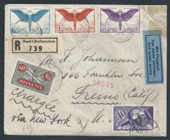 Flugpost Schweiz 1929 Basel New York Kalifornien Luftpost