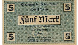Baden Baden 5 Mark 22.10.1918 VZ-VZ+