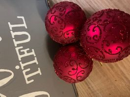 5x xmas-Kugel, bordeaux mit Glimmer-Verzierung, 5.5cm