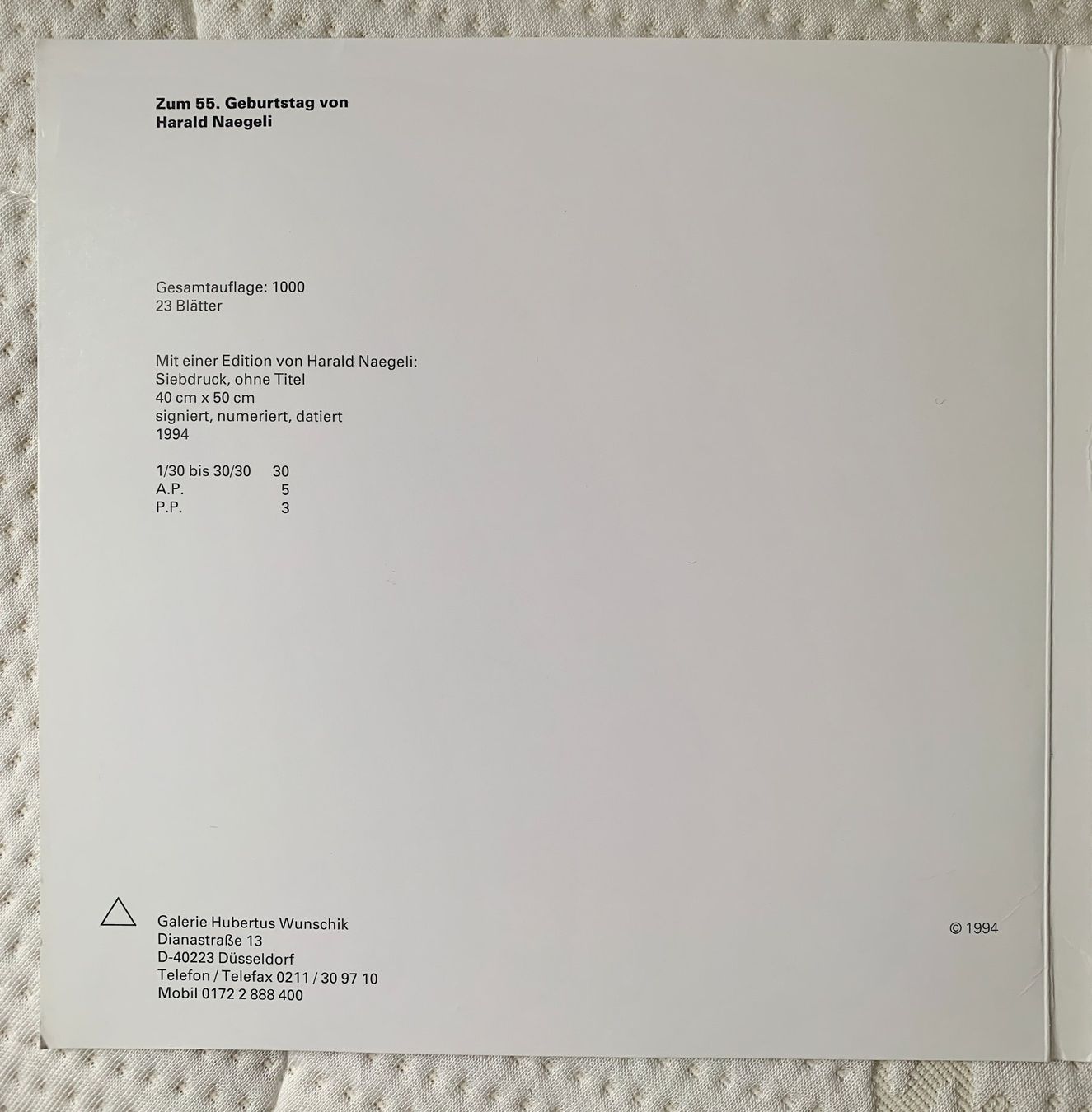 Dipinti: Harald Naegeli, Mappe mit Originalzeichnung – Usato da Regensdorf venduto da JoergR 3