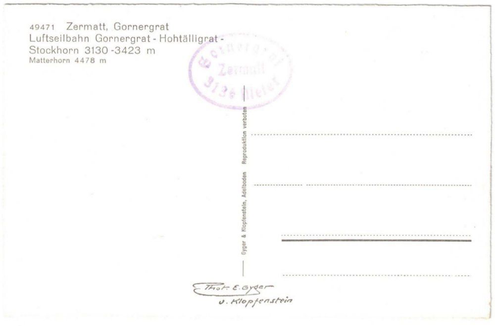 Cartoline postali: Zermatt - Luftseilbahn Gornergrat--Hochtäli – Usato da Binningen venduto da Mountainrider 1