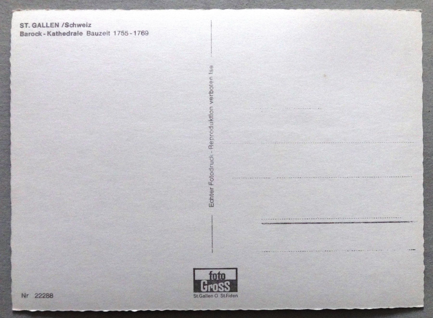 Cartoline postali: St. Gallen, Barock-Kathedrale – Usato da Fétigny venduto da Billy2miny 1
