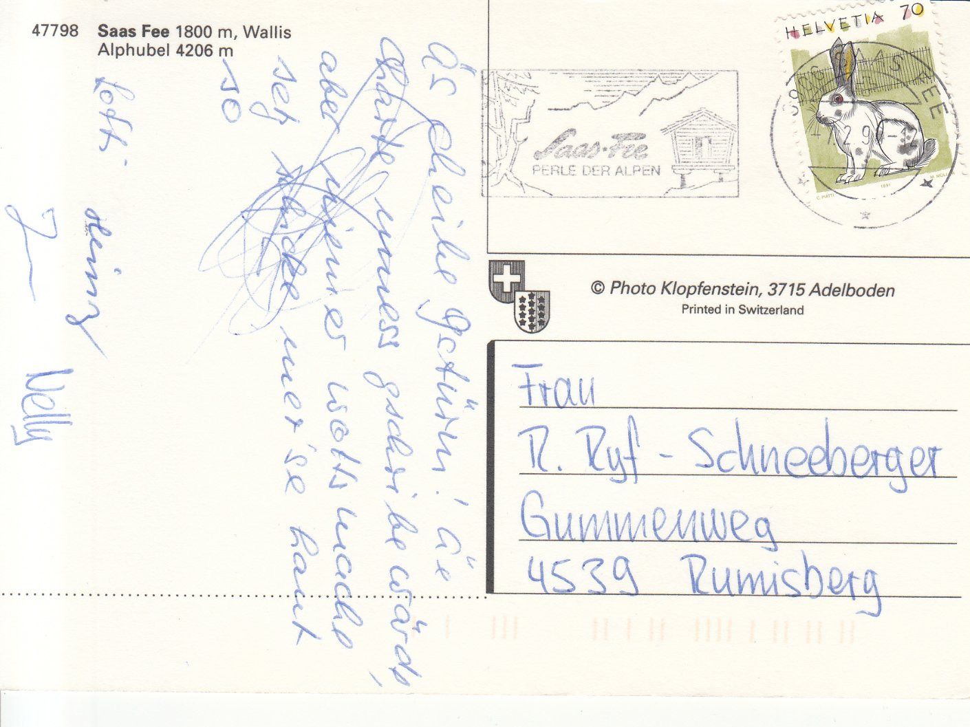 Cartoline postali: Saas Fee 1996 – Usato da Bürglen TG venduto da StampGraf 1
