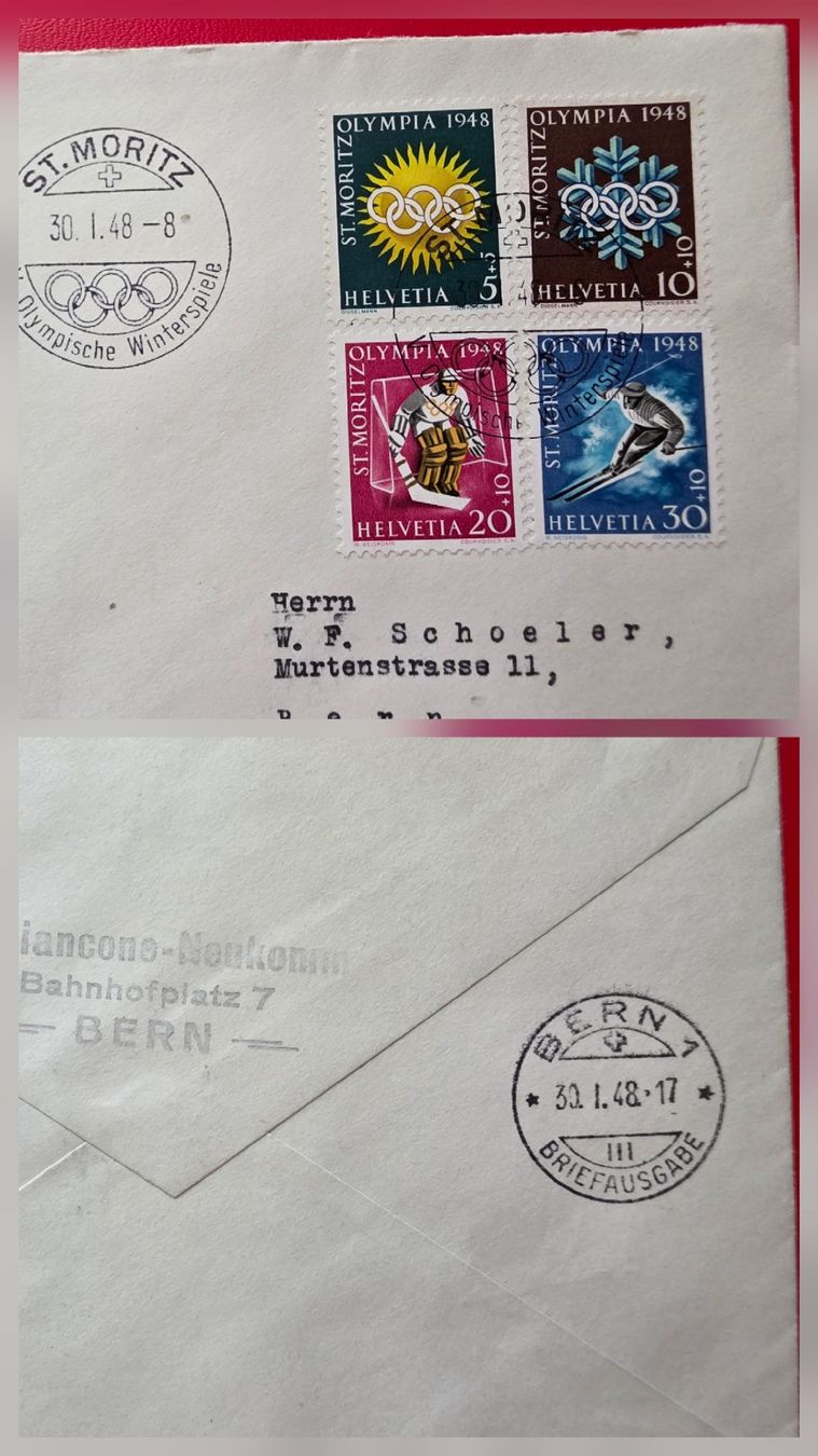 Tutti i francobolli: 1948 Olympia Brief St Moritz – Usato da Bern venduto da Kocholo 7