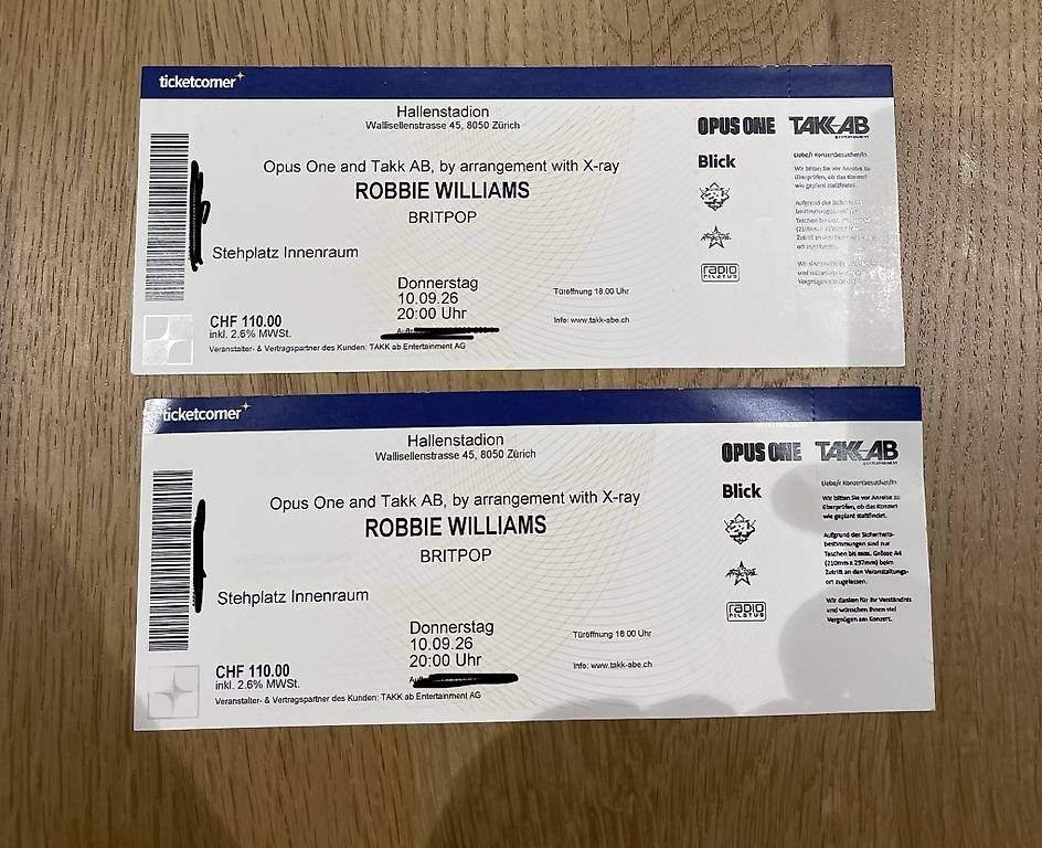 Biglietti: 2x Robbie Williams Stehplatz Tickets – Nuovo e nell'imballaggio originale da Schenkon venduto da chr_q98l