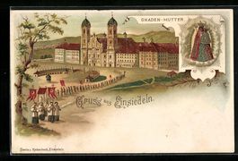 Litho Einsiedeln, Kloster mit Vorplatz u