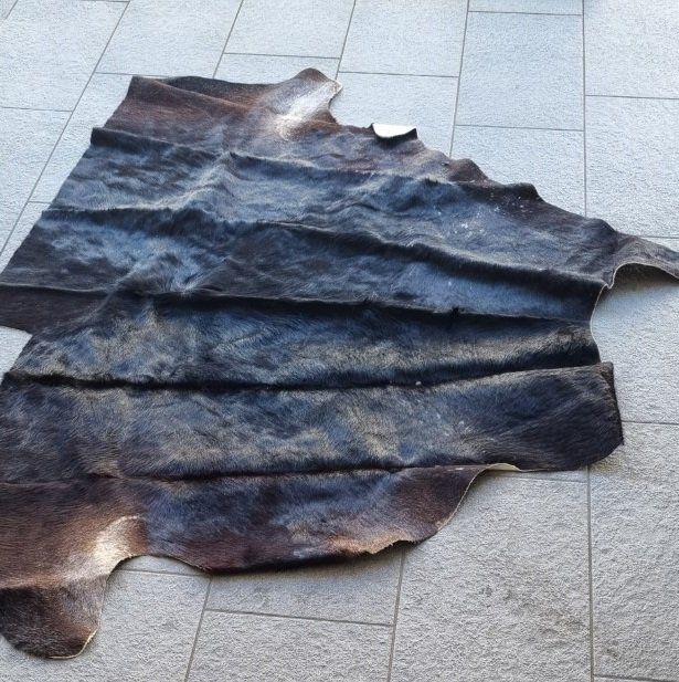 Teppiche: Schwarzes Kuhfell Teppich Leder ca. 200 x 150 – Gebraucht aus Flums von Flumsantik