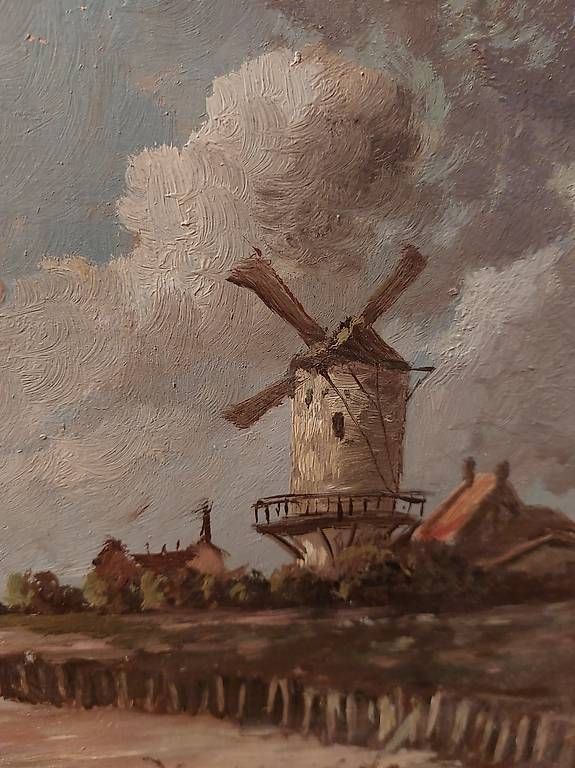Dipinti: Öl auf Holz, Schiff mit Windmühle – Usato da Wetzikon ZH venduto da flo_vg2f 2