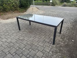 Rattan na Gartenmöbel-Set – Tisch mit Glasplatte + 3 Stühle