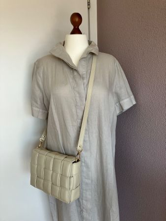 Echt Leder Umhängetasche Crossbody, Flechtleder, creme, top