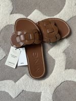 MNG Premium Leder-Slides Camel Braun – Geflochtenes Design