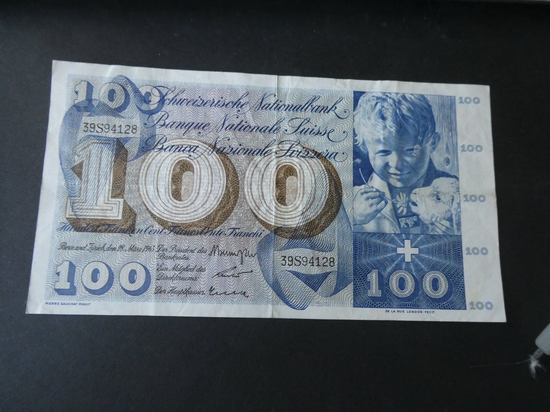 Billets de banque: Schweiz 1963, 100 Franken – D'occasion à Hinterforst par Rohusri