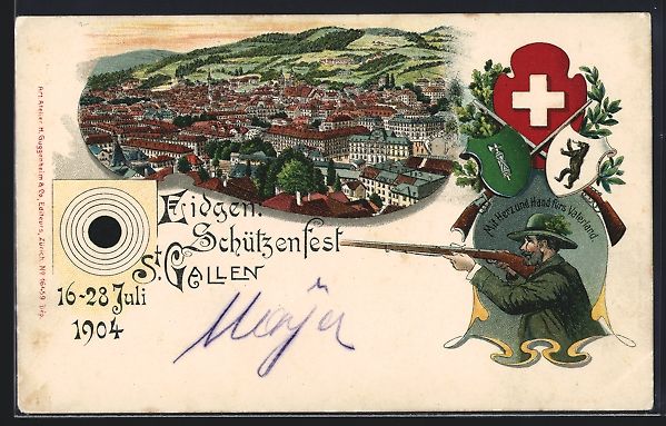 Cartoline postali: Litho St. Gallen, Eidgen. Schützenfest  – Usato da Berlin venduto da bartko-reher