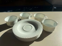Hutschenreuther 4 Tassen „Scala Bianca“ mit Biscuit-Rand
