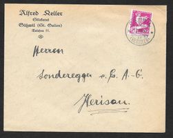Gähwil Bedarfsbrief Alfred Keller Stickerei 13.8.1932