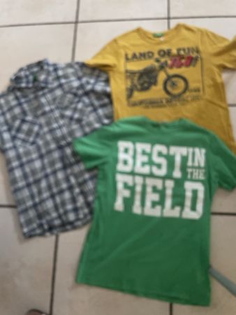 3 Benetton T-Shirts und Hemd, Gr.140, Top Zustand!