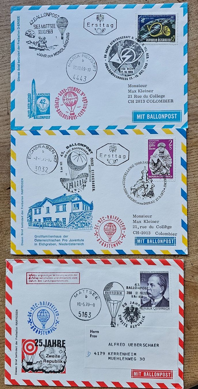Alle Briefmarken: Österreich- 3 Briefe mit Ballonpost – Neu (gemäss Beschreibung) aus Les Valettes von Nuba1