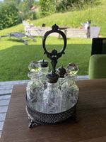 Antikes Glas-Öl-Essig-Set mit Silberständer, Vintage! (55)