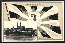 Passepartout-AK Basel, Ortspartie und Fl