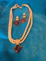 Perlenkette mit Ohrringen, Lila Schmuck-Set, B8